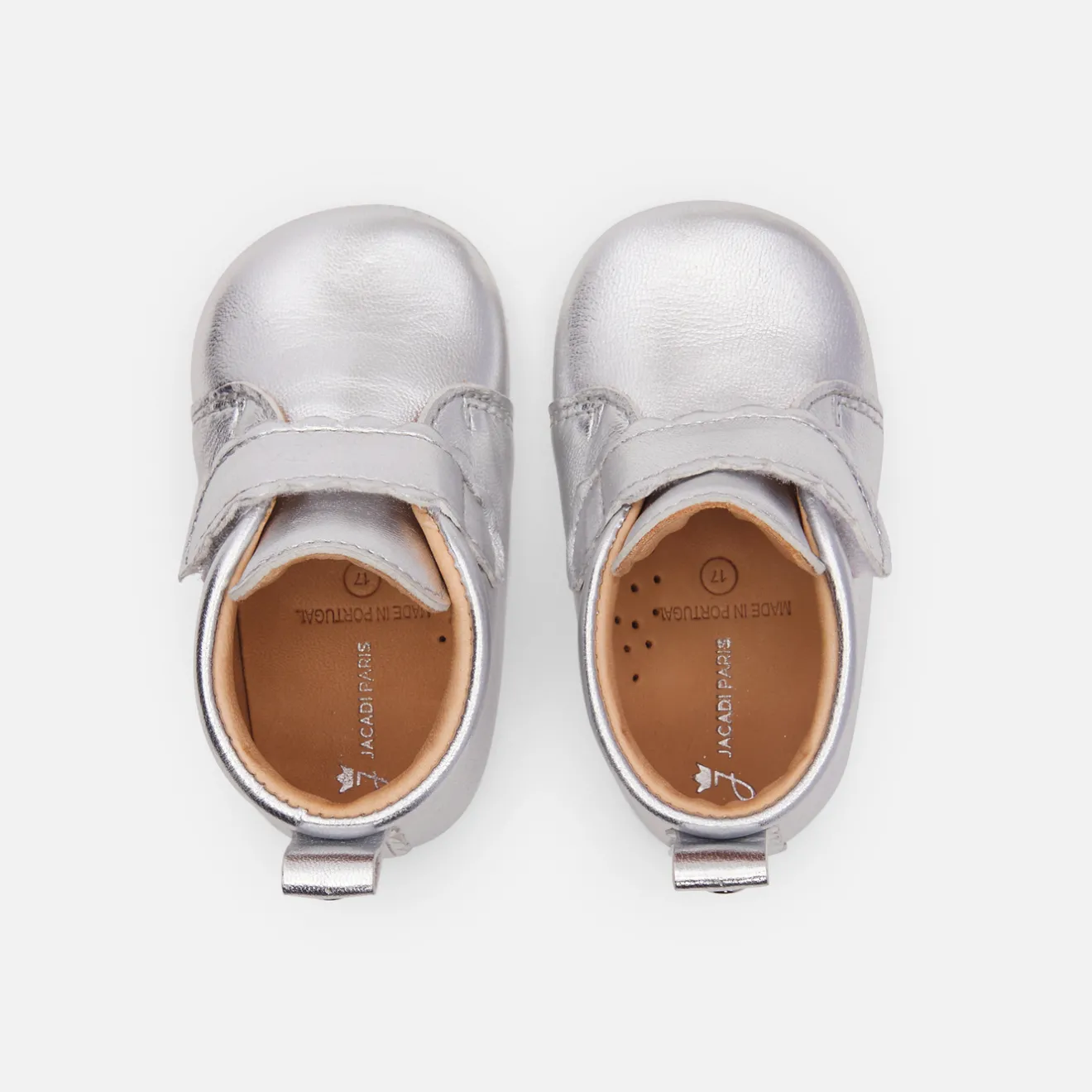 Jacadi Hausschuhe|Lederschühchen>Baby-Krabbelschuhe für Mädchen aus irisierendem Leder SILBER