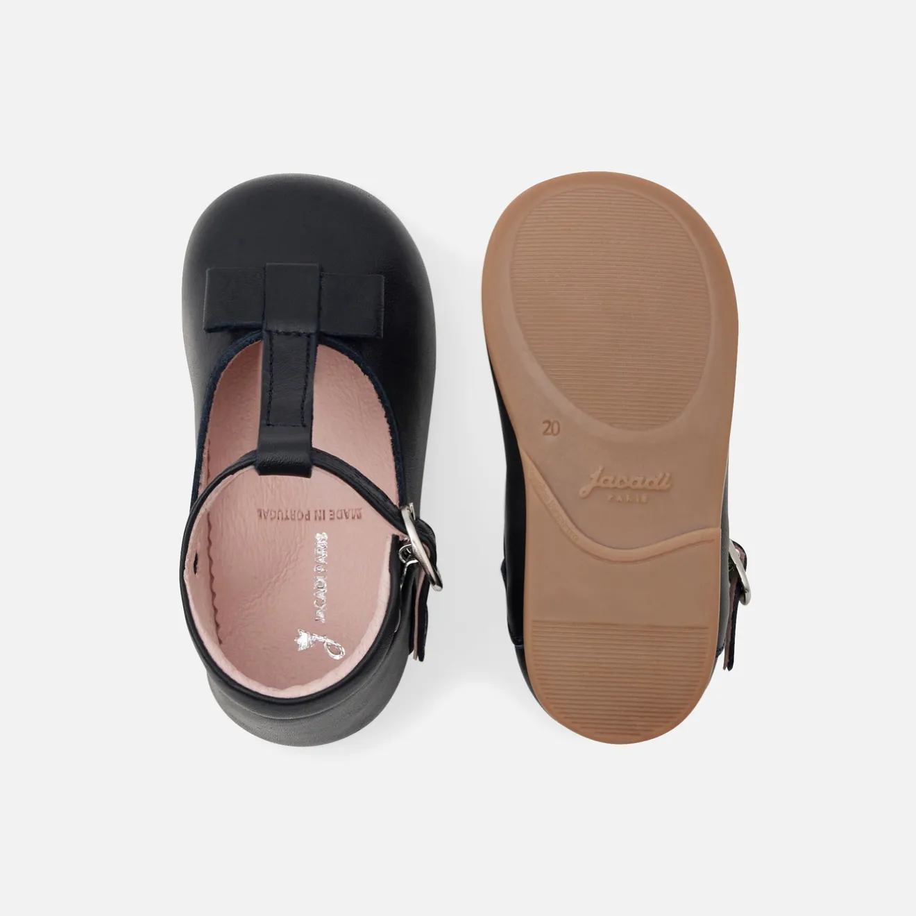 Jacadi Ballerinas & Riemchenschuhe|Schuhe>Baby-T-Riemchenschuhe aus Glattleder für Mädchen MARINEBLAU JACADI