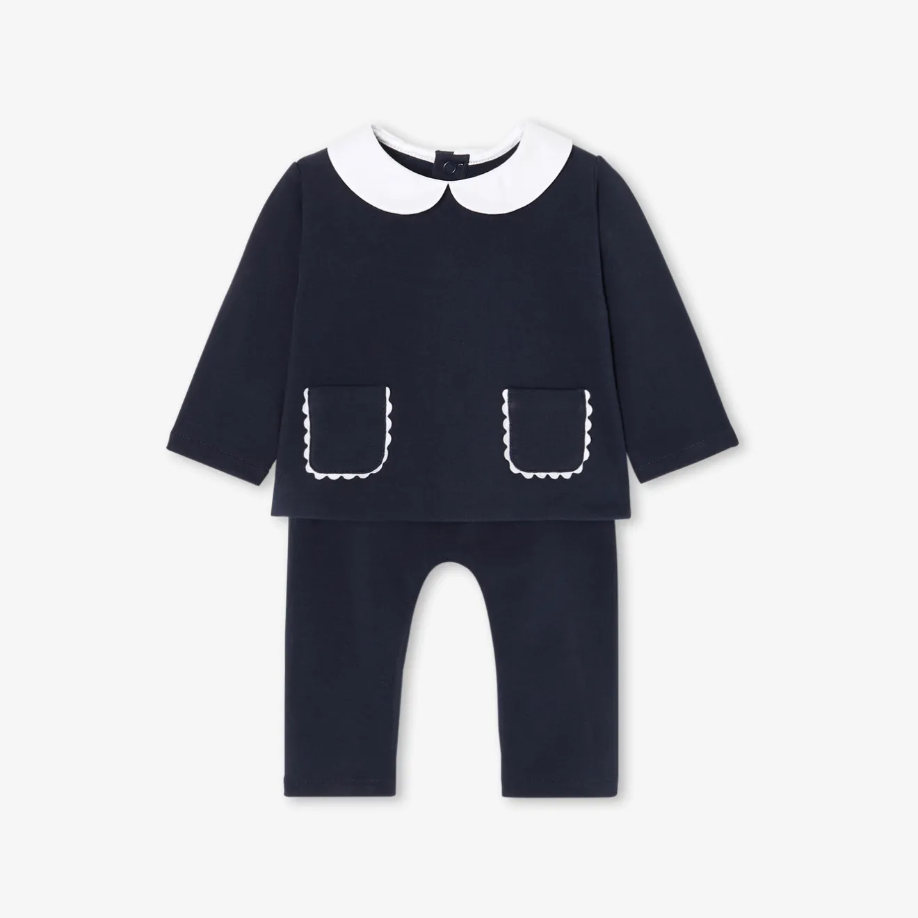 Jacadi Spieler, Latzhosen, Ensembles>Bequemes Ensemble für Baby Mädchen aus Molton MARINEBLAU HELL
