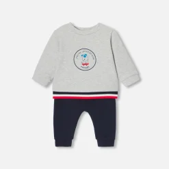Jacadi Spieler, Latzhosen, Ensembles>Ensemble für Baby Jungen aus Molton GRAU/MARINEBLAU