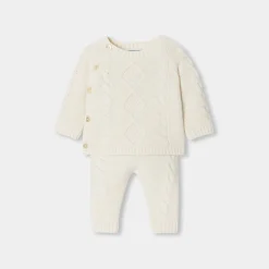 Jacadi Spieler, Latzhosen, Ensembles>Ensemble für Babys aus Strick mit Zopfmuster WEICHES JACADI WEISS