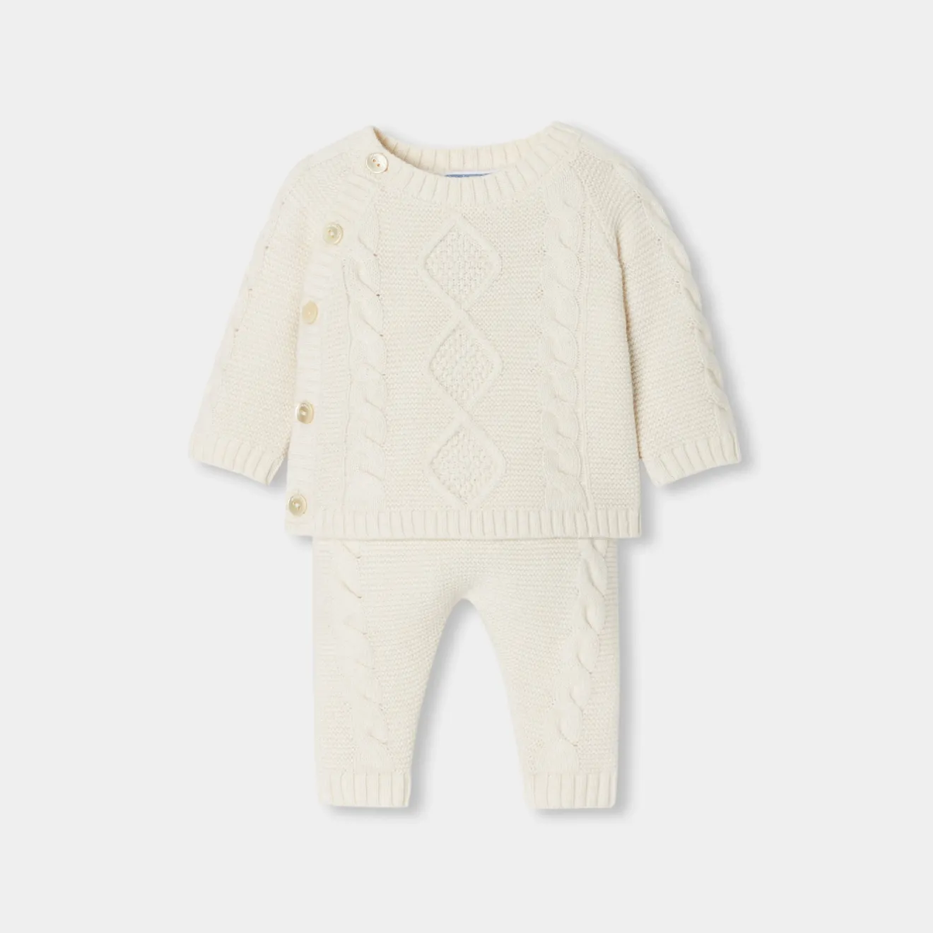 Jacadi Spieler, Latzhosen, Ensembles>Ensemble für Babys aus Strick mit Zopfmuster WEICHES JACADI WEISS
