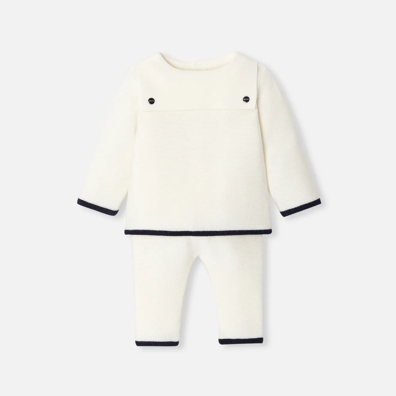 Jacadi Spieler, Latzhosen, Ensembles>Ensemble für Babys aus Wolle in Krausstrick WEICHES JACADI WEISS