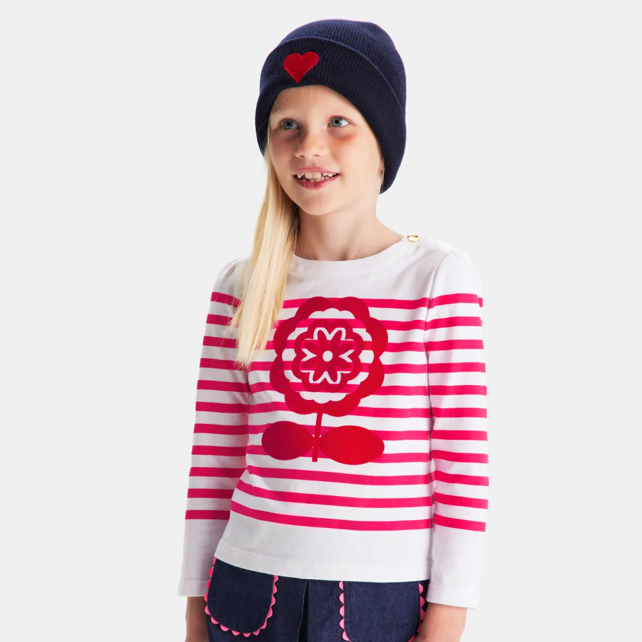Jacadi T-Shirts, Polos, Langarmshirts>Matrosenshirt für Mädchen WEISS/ROSA