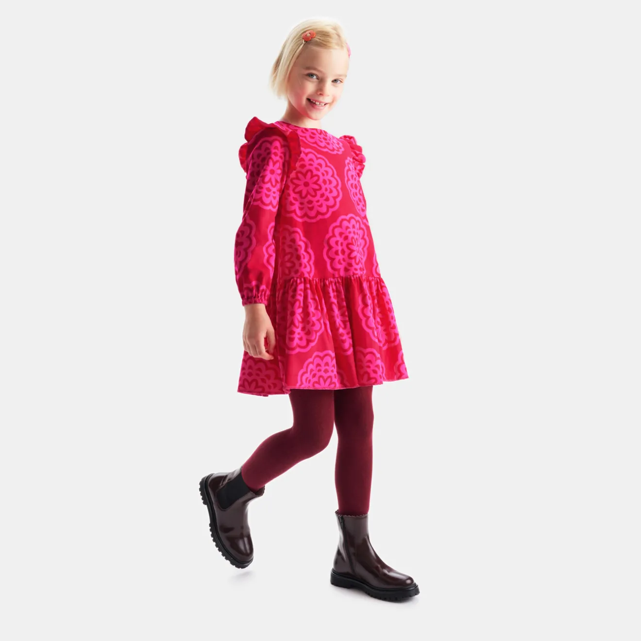 Jacadi Kleider & Röcke>Mädchenkleid mit Rosettenmuster ROSA/MEHRFARBIG
