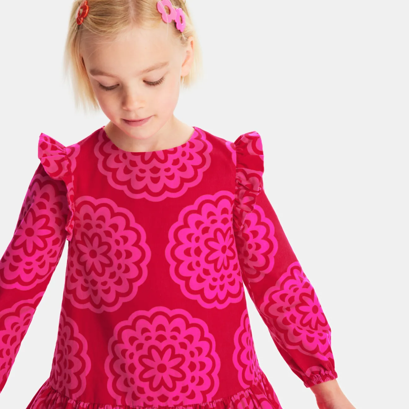 Jacadi Kleider & Röcke>Mädchenkleid mit Rosettenmuster ROSA/MEHRFARBIG