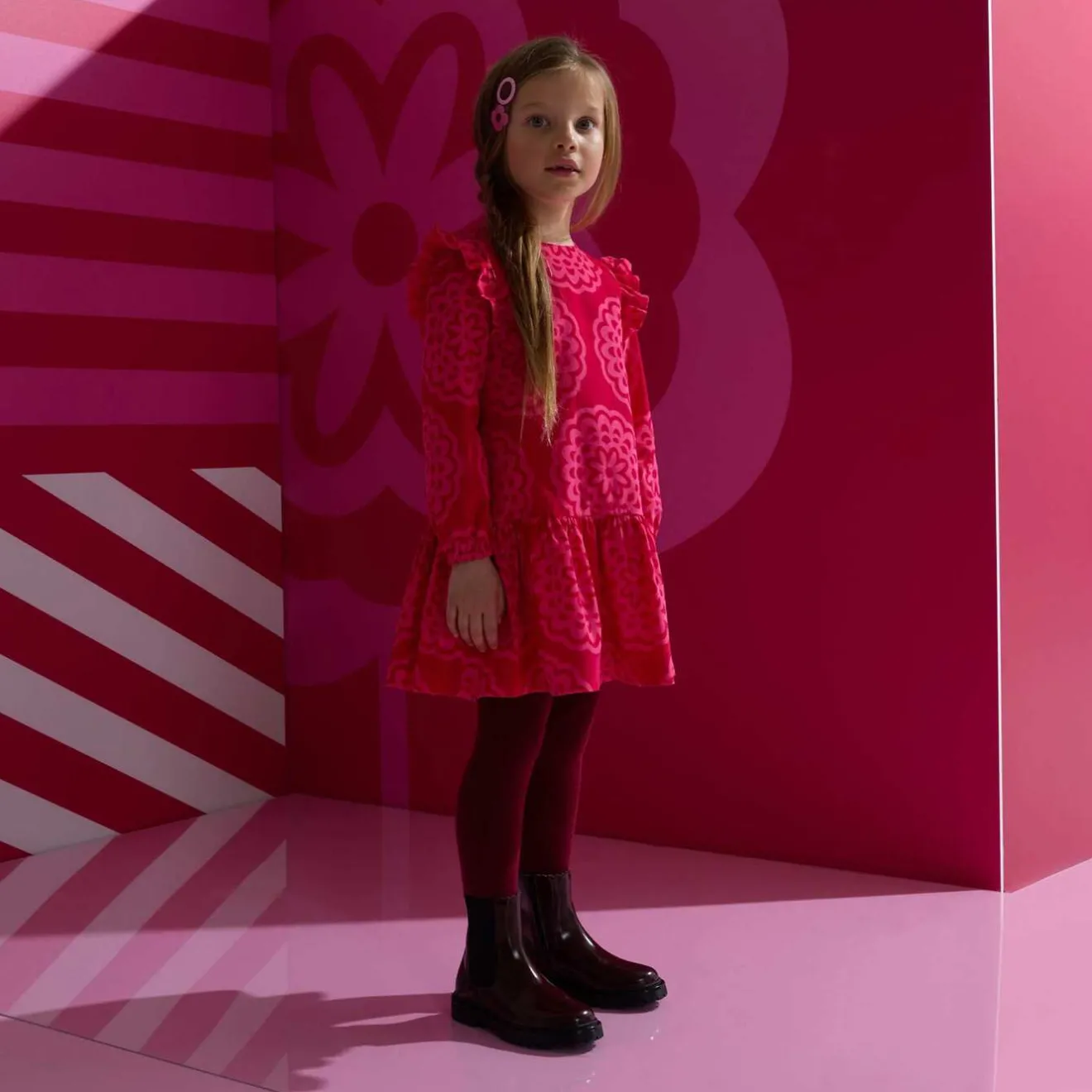 Jacadi Kleider & Röcke>Mädchenkleid mit Rosettenmuster ROSA/MEHRFARBIG