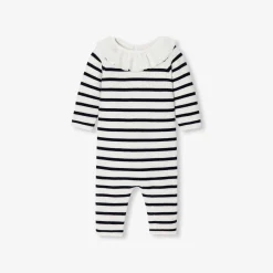 Jacadi Spieler, Latzhosen, Ensembles>Overall aus Krausstrick für Baby Mädchen MARINEBLAU/WEISS