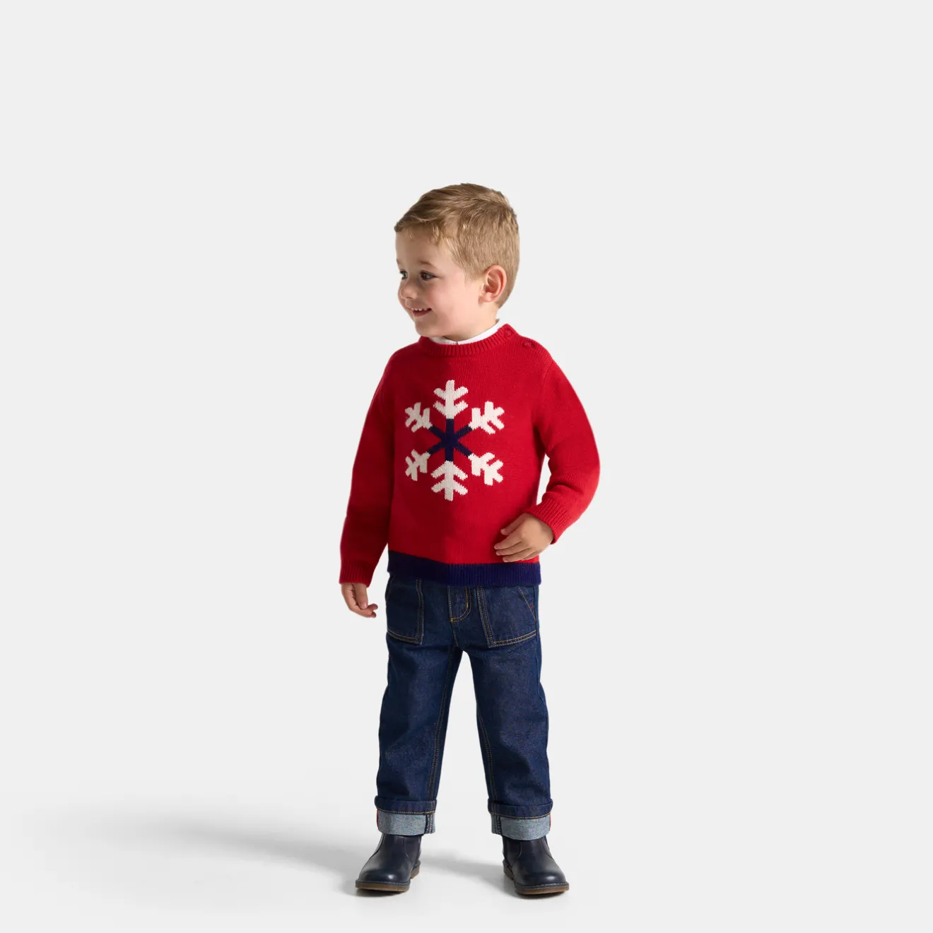 Jacadi Pullover, Sweatshirts, Strickjacken>Pullover mit Flocken-Intarsie Kleinkind Junge STEIN ROT