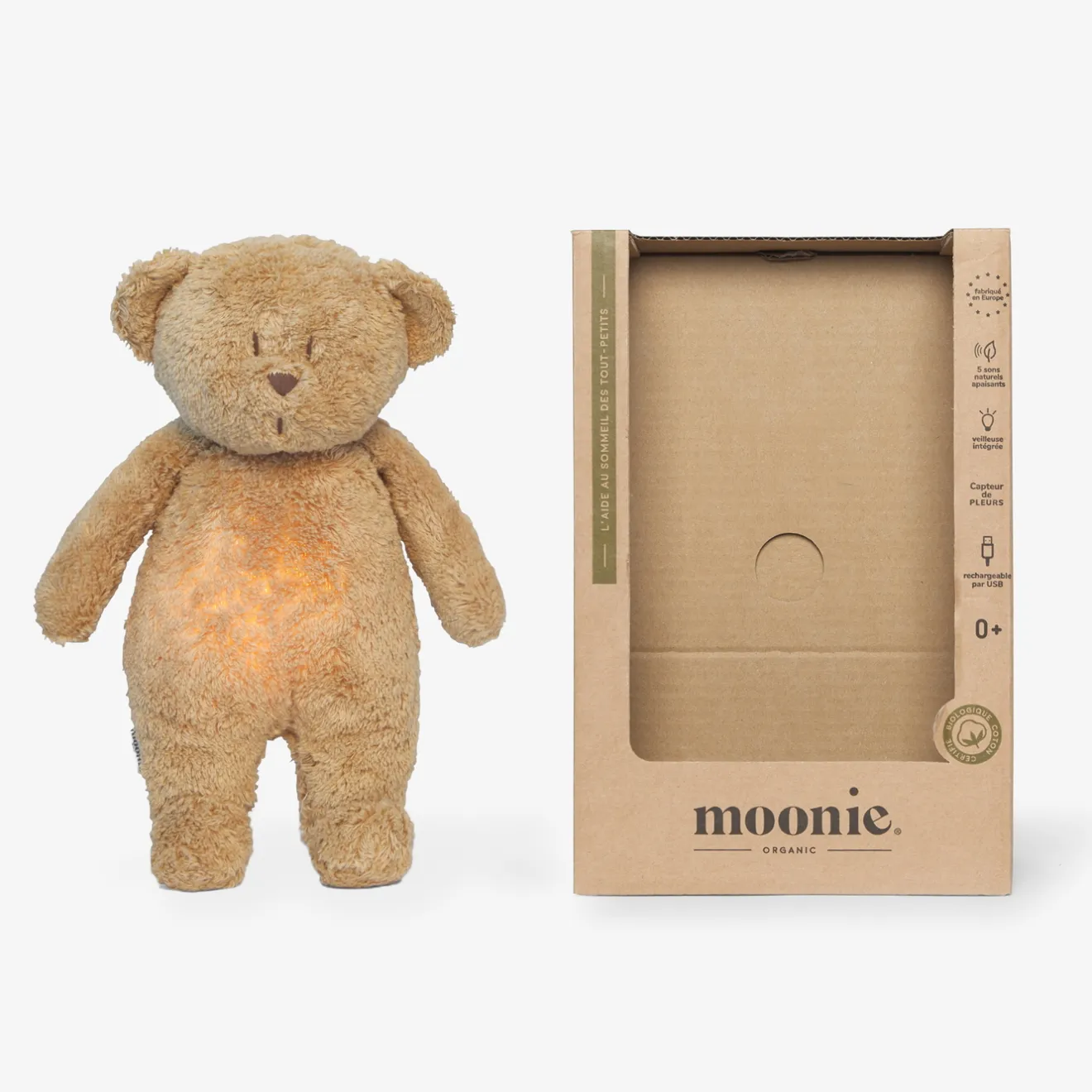 Jacadi Babyspielzeug, Plüschtiere & Schnuffeltücher>Teddybär-Nachtlicht Moonie mit beruhigendem Rauschen HONIG