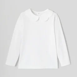 Jacadi T-Shirts, Polos, Langarmshirts>T-Shirt mit festoniertem Kragen für Mädchen JACADI WEISS