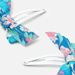 Jacadi Haar-Accessoires|Accessoires>Zwei Haarspangen mit Schleife aus Liberty-Stoff ROSA/GRÜN